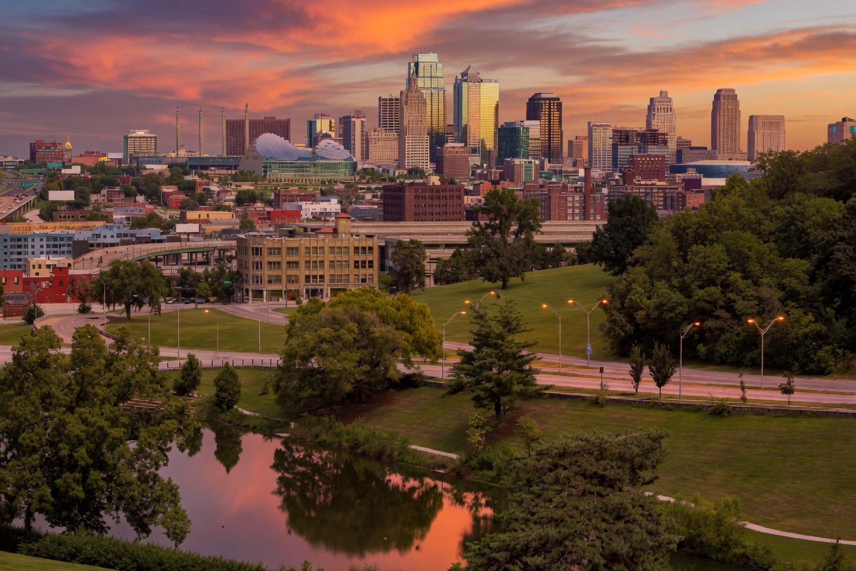 Kansas City skyline at golden hour